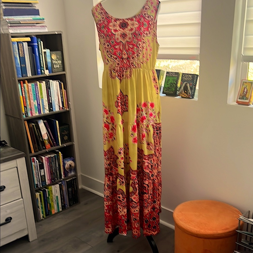 Yellow and Orange Embellished Tiered Maxi Sundress